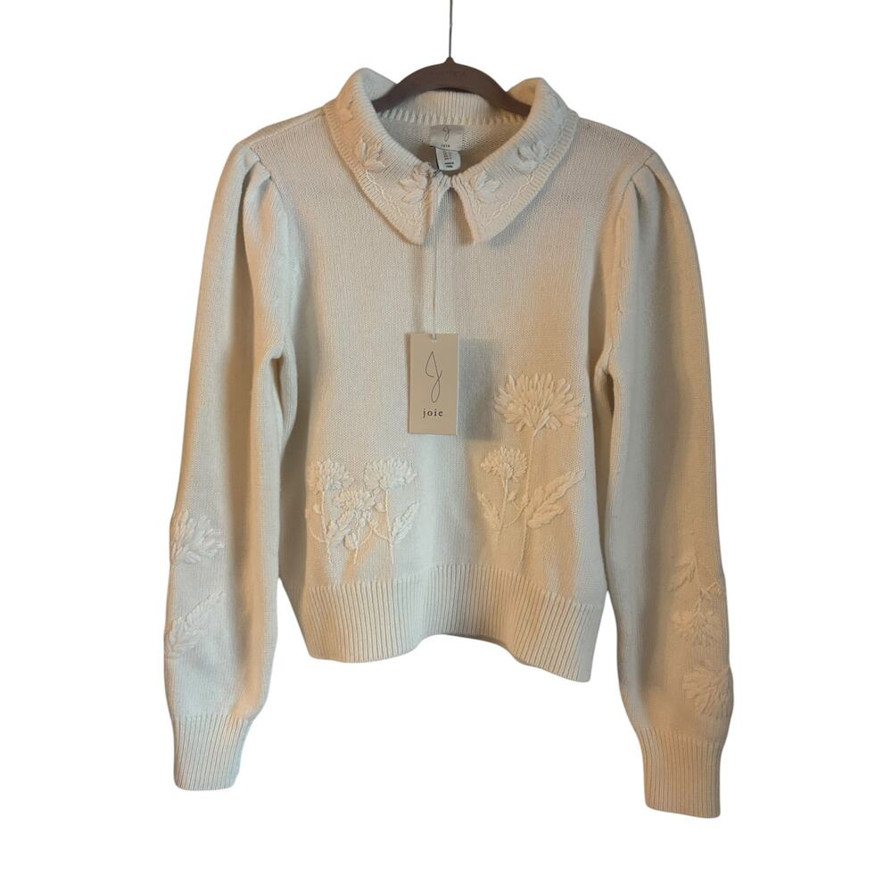 JOIE Women’s Wool Blend Knit Sweater Collared Floral Cream Size Small Pullover